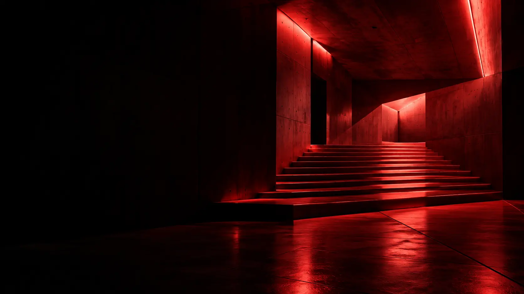 Passagem arquitetônica iluminada em vermelho
